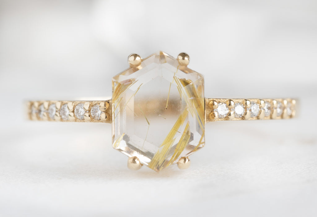 The Willow Ring with a Hexagon Rutilated Quartz