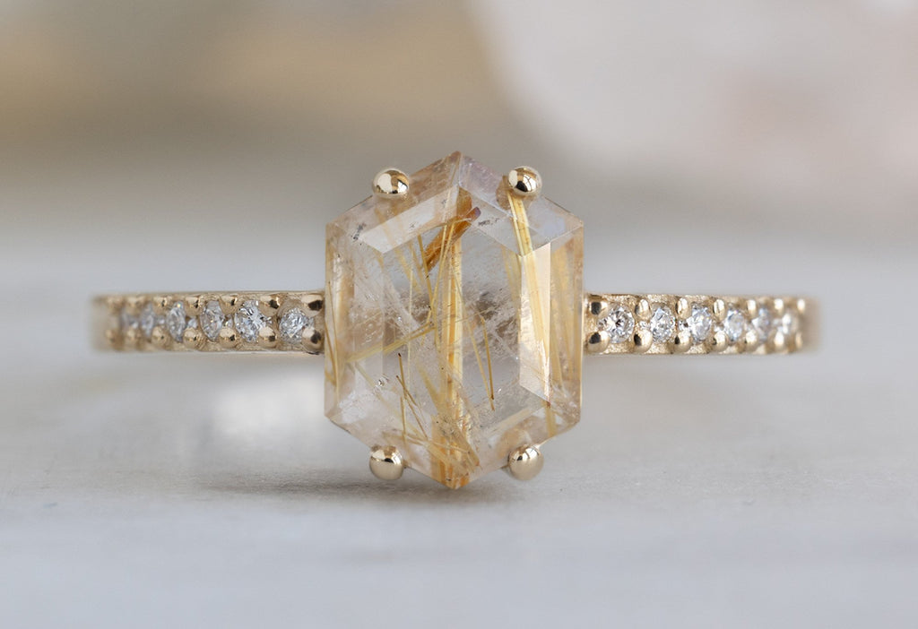 The Willow Ring with a Hexagon Rutilated Quartz