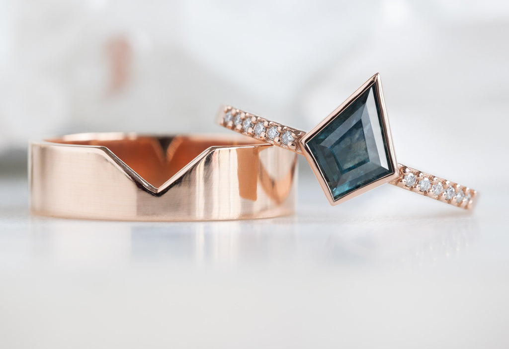 The Willow Ring with a Kite-Shaped Montana Sapphire with Gold Cut-Out Band