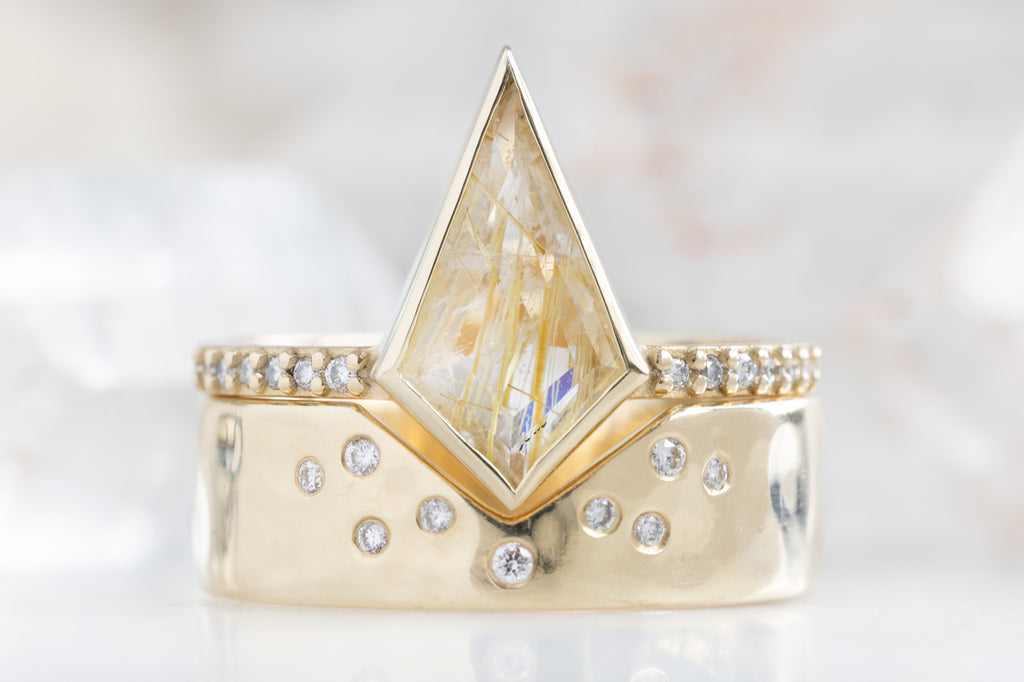 The Willow Ring with a Kite Shaped Rutilated Quartz with Stacking Band