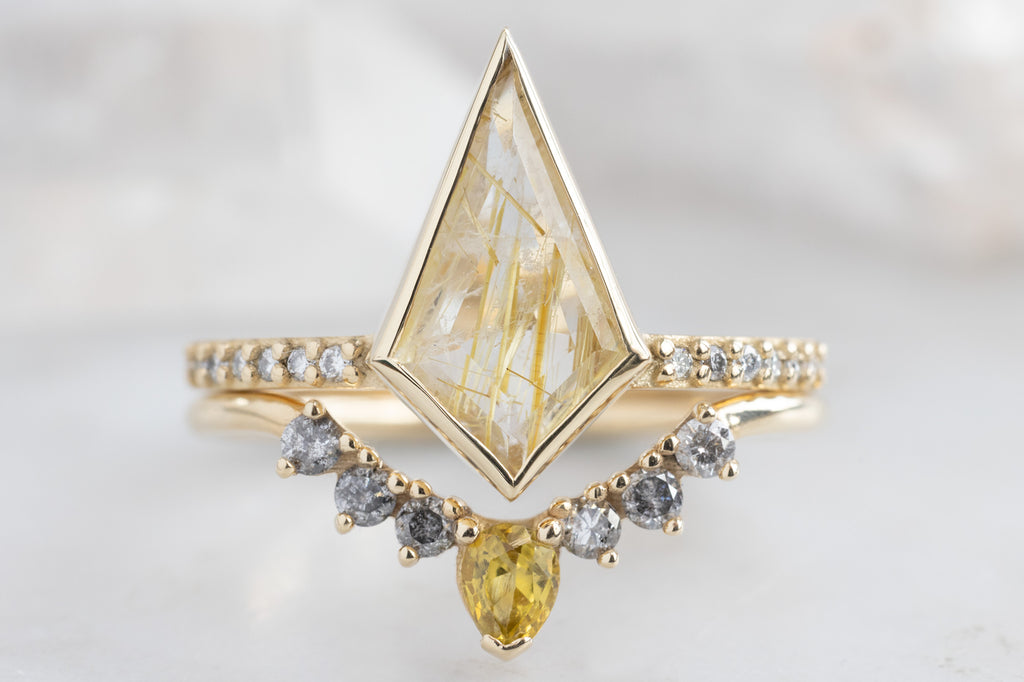 The Willow Ring with a Kite Shaped Rutilated Quartz with Stacking Band