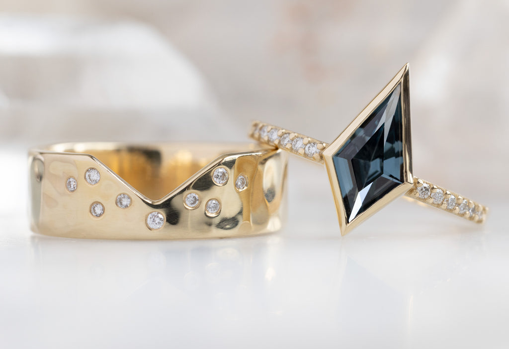 The Willow Ring with a Kite-Shaped Spinel with Constellation Cut-Out Stacking Band