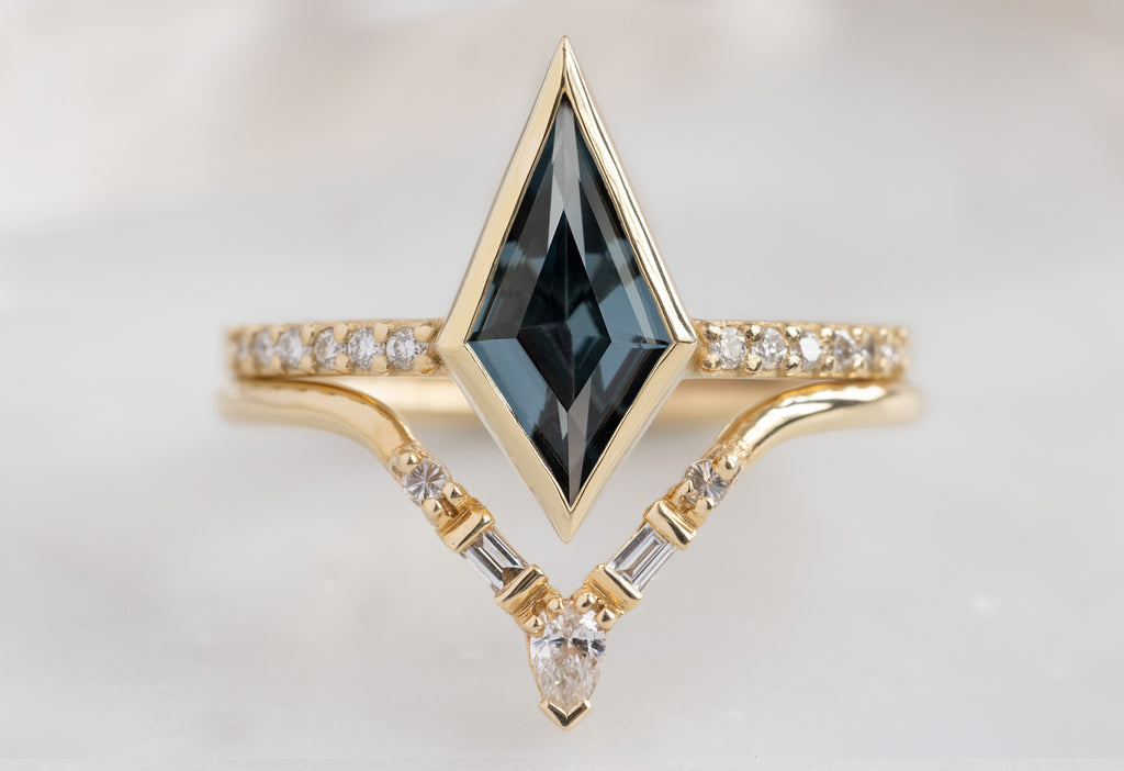 The Willow Ring with a Kite-Shaped Spinel with White Diamond Tiara Stacking Band