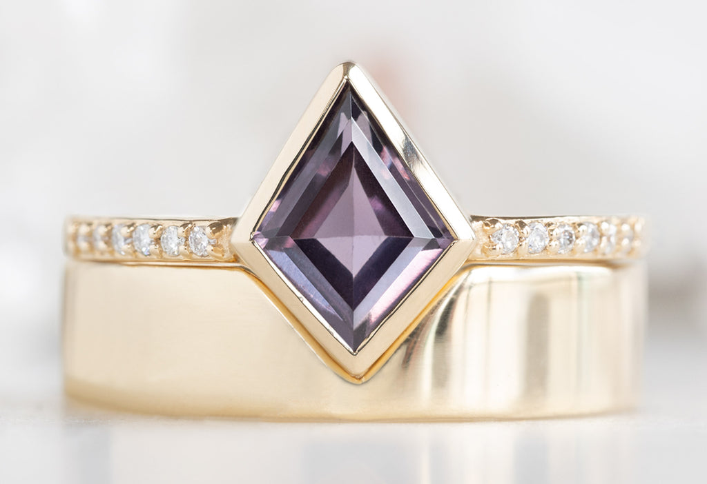 The Willow Ring with a Kite Shaped Purple Sapphire with Gold Cut-Out Band
