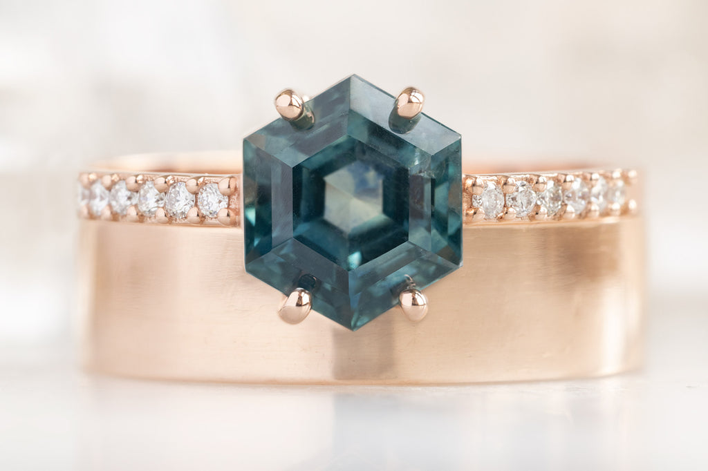 The Willow Ring with a Montana Sapphire Hexagon with Gold Cut Out Band