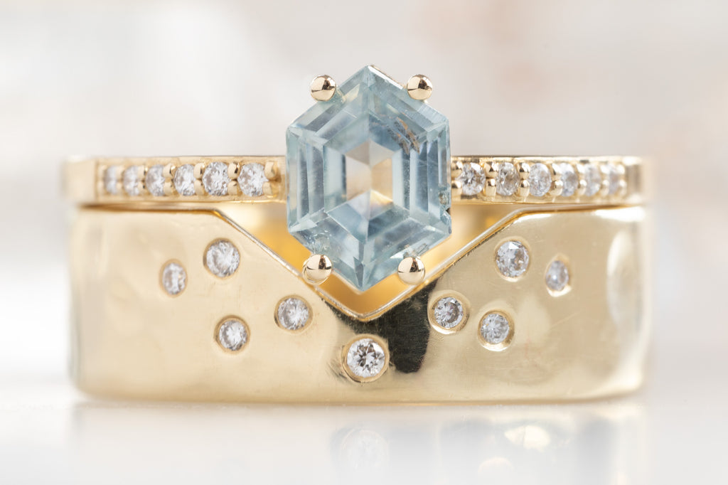 The Willow Ring with a Montana Sapphire Hexagon with Stacking Band
