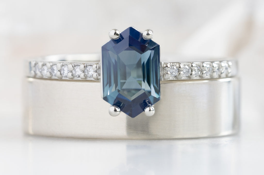 The Willow Ring with a Montana Sapphire Hexagon with Stacking Band