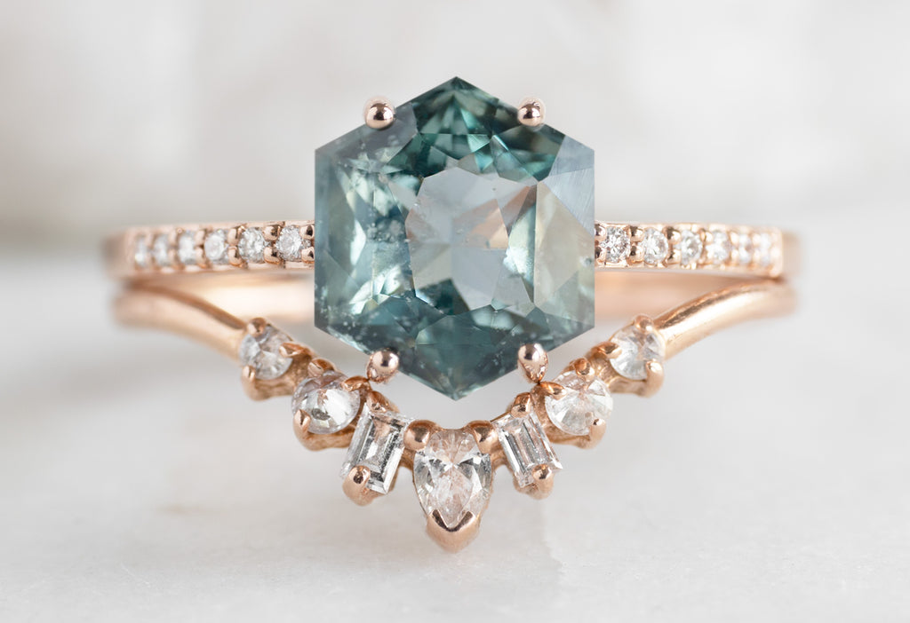 The Willow Ring with a Montana Sapphire Hexagon with Stacking Band