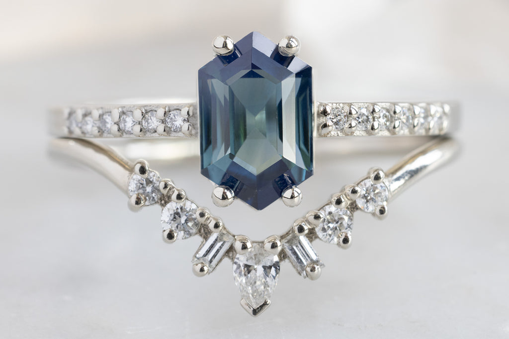 The Willow Ring with a Montana Sapphire Hexagon with Stacking Band
