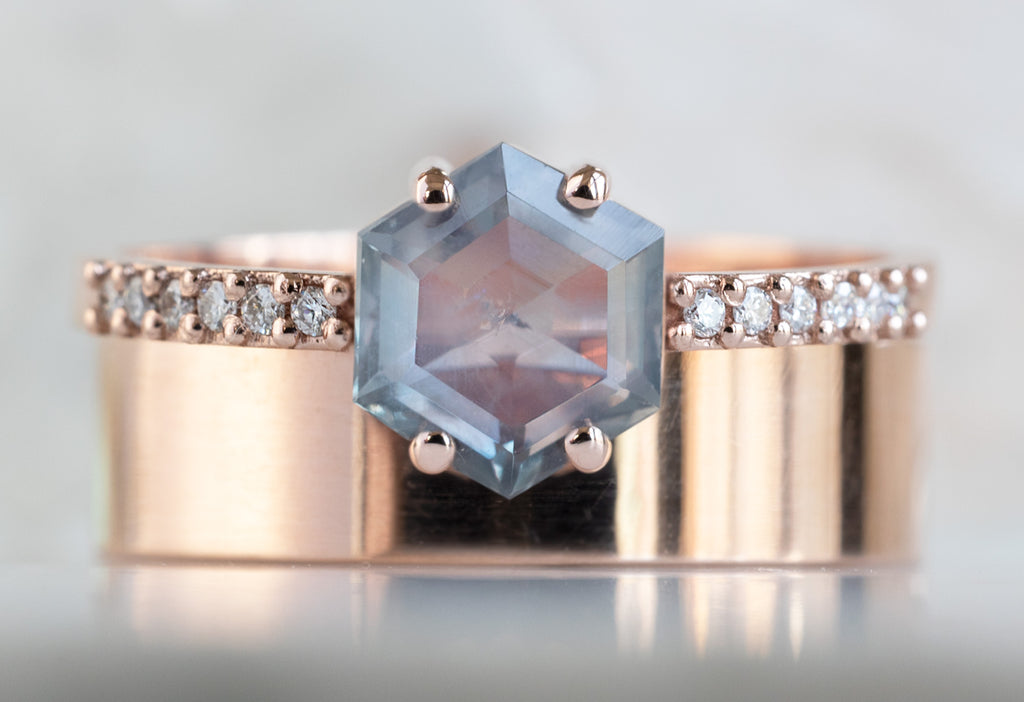 The Willow Ring with a Montana Sapphire Hexagon with Stacking Band