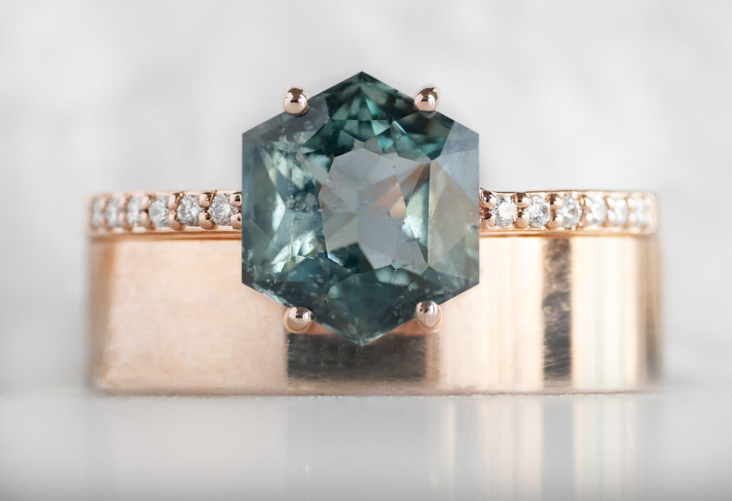 The Willow Ring with a Montana Sapphire Hexagon with Stacking Band