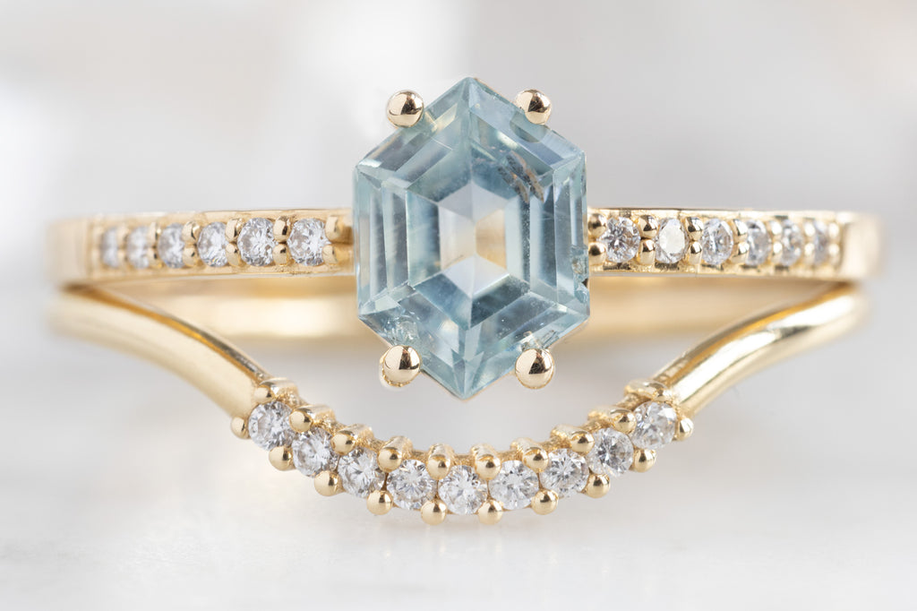 The Willow Ring with a Montana Sapphire Hexagon with Stacking Band