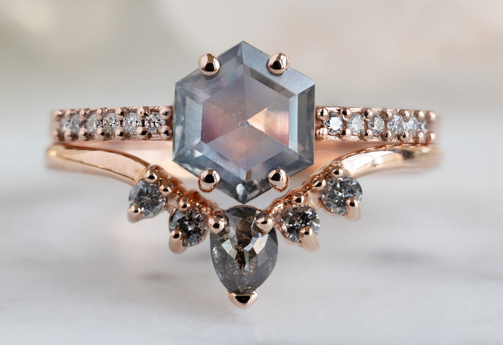 The Willow Ring with a Montana Sapphire Hexagon with Stacking Band