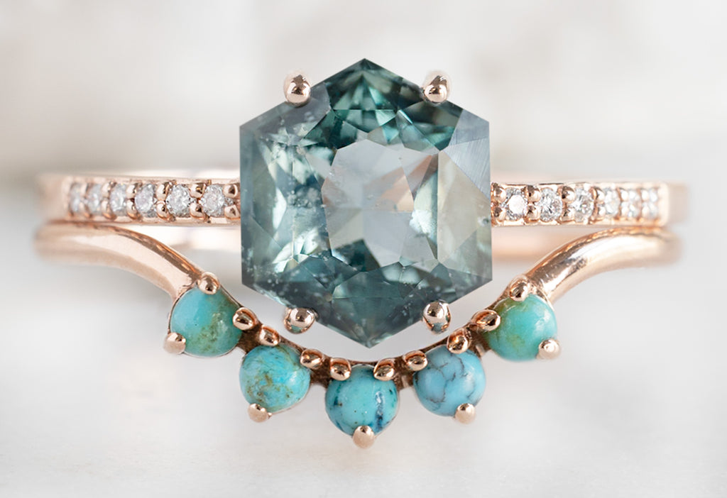 The Willow Ring with a Montana Sapphire Hexagon with Stacking Band