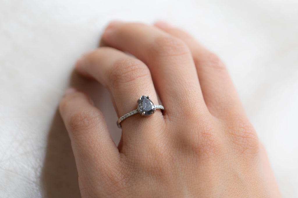 The Willow Ring with a Pear-Cut Black Diamond On Model