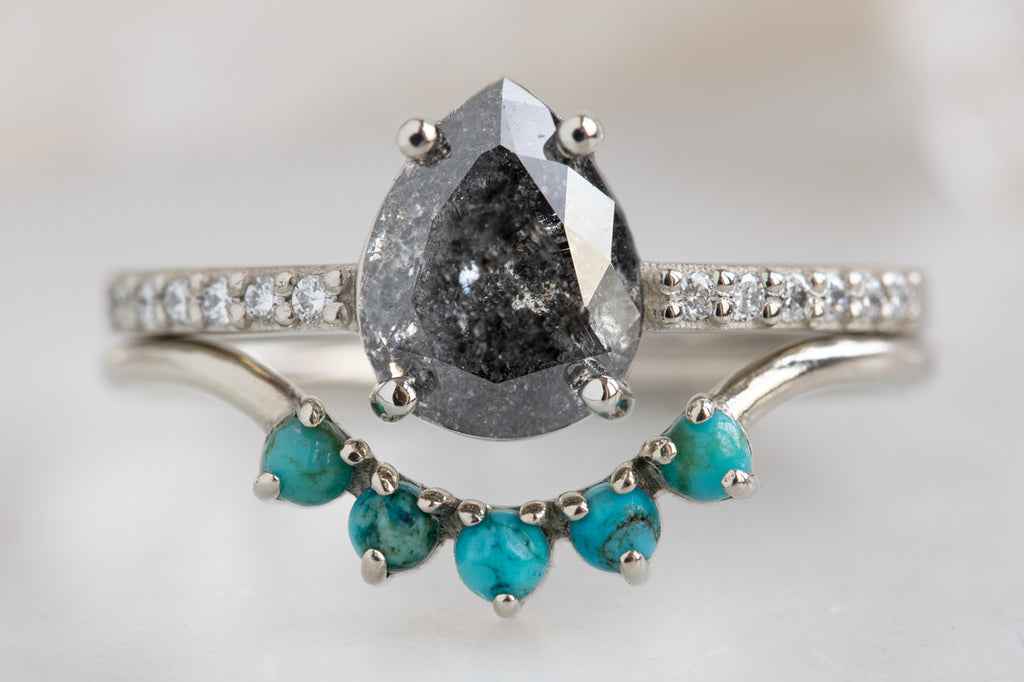 The Willow Ring with a Pear-Cut Black Diamond With Stacking Band