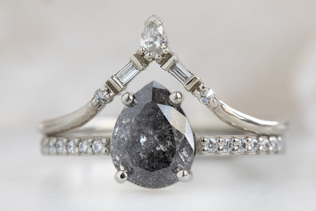 The Willow Ring with a Pear-Cut Black Diamond With Stacking Band