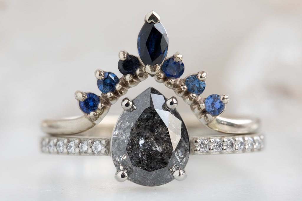 The Willow Ring with a Pear-Cut Black Diamond With Stacking Band