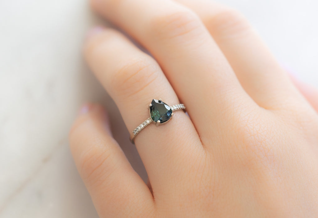 The Willow Ring with a Pear-Cut Sapphire on Model