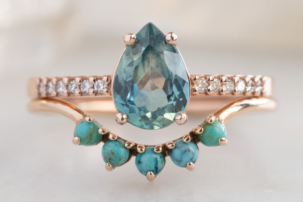 The Willow Ring with a Pear-Cut Montana Sapphire with Stacking Band