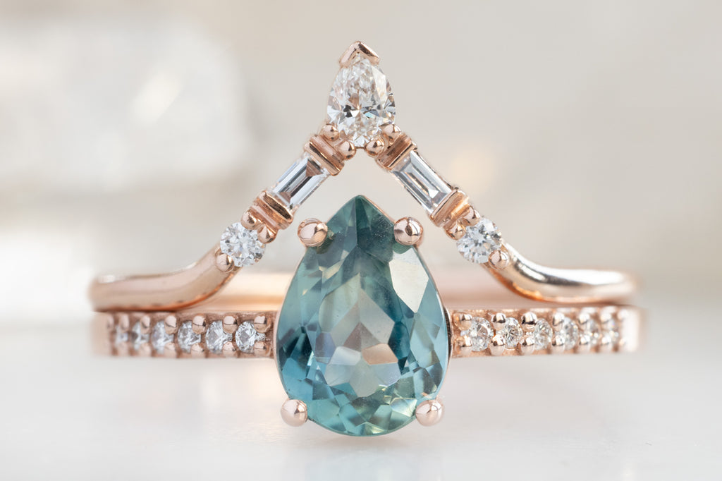 The Willow Ring with a Pear-Cut Montana Sapphire with Stacking Band