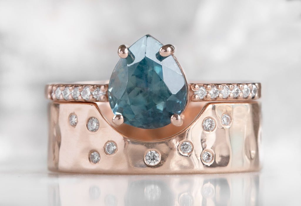 The Willow Ring with a Pear-Cut Montana Sapphire with Stacking Band