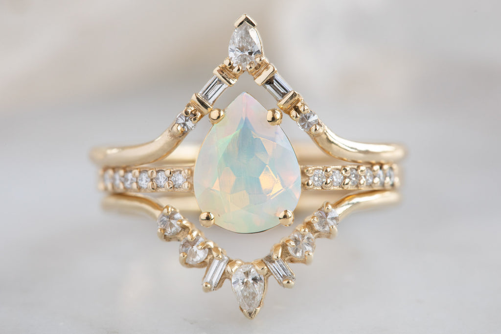 The Willow Ring with a Pear-Cut Opal With Stacking Bands