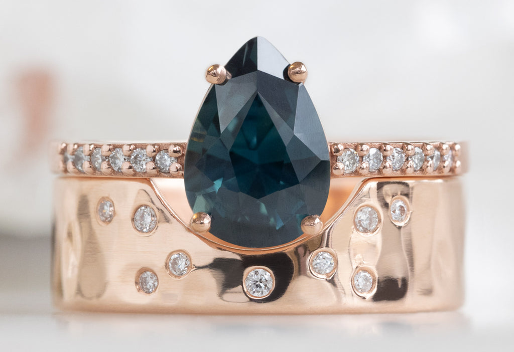 The Willow Ring with a Pear-Cut Sapphire with Constellation Cut-Out Stacking Band