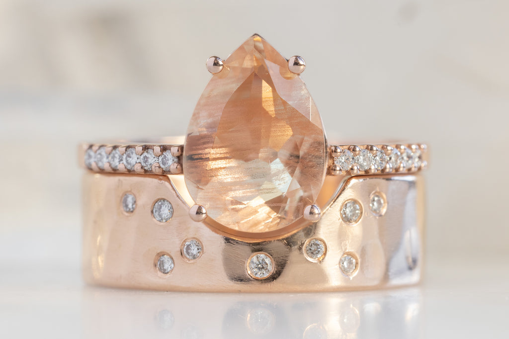 The Willow Ring with a Pear-Cut Sunstone with Stacking Band