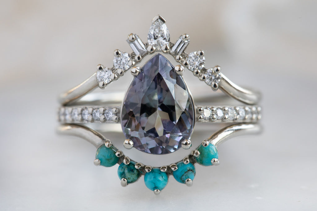 The Willow Ring with a Pear-Cut Tanzanite With Stacking Band