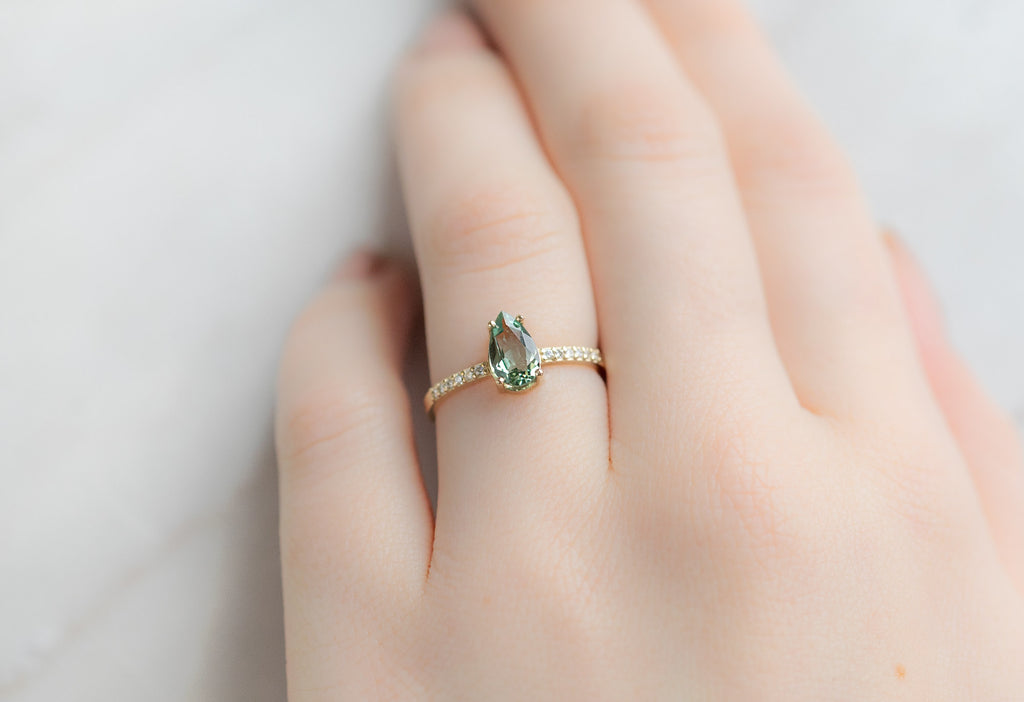 The Willow Ring with a Pear-Cut Tourmaline on Model