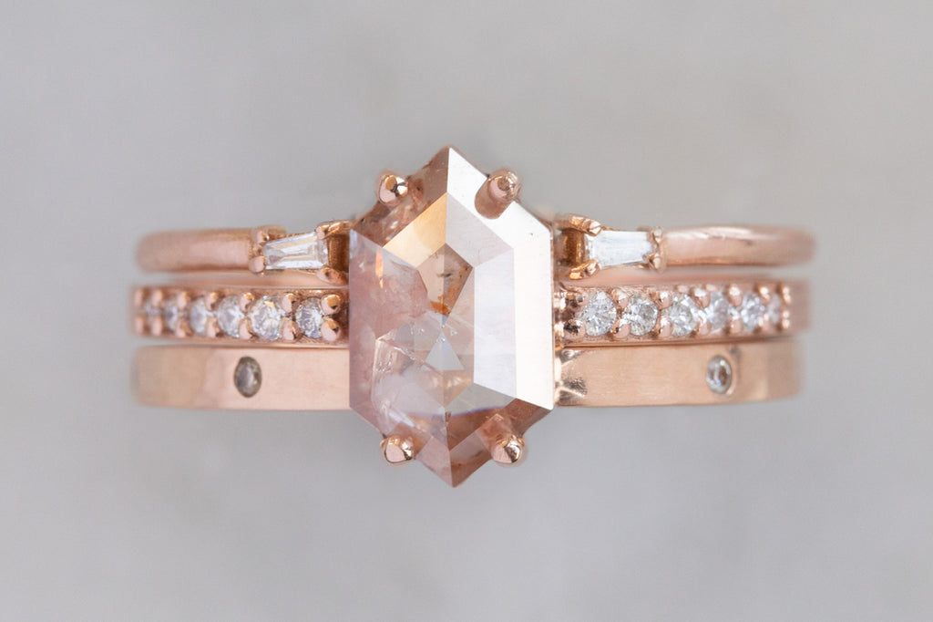 The Willow Ring with a Red Hexagon Diamond With Stacking Band