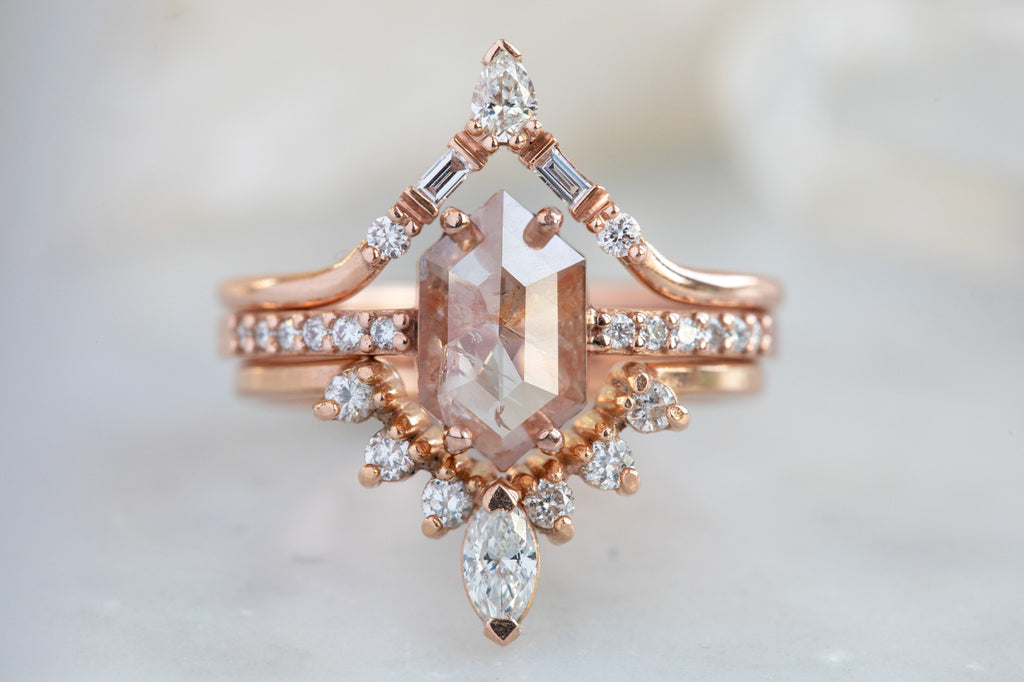 The Willow Ring with a Red Hexagon Diamond With Stacking Bands