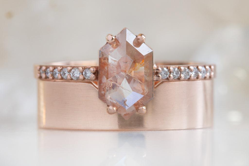 The Willow Ring with a Red Hexagon Diamond With Stacking Band