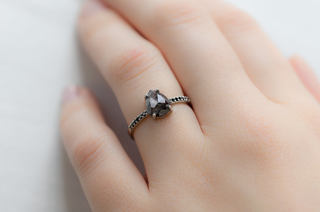 The Willow Ring with a Rose-Cut Black Diamond on Model