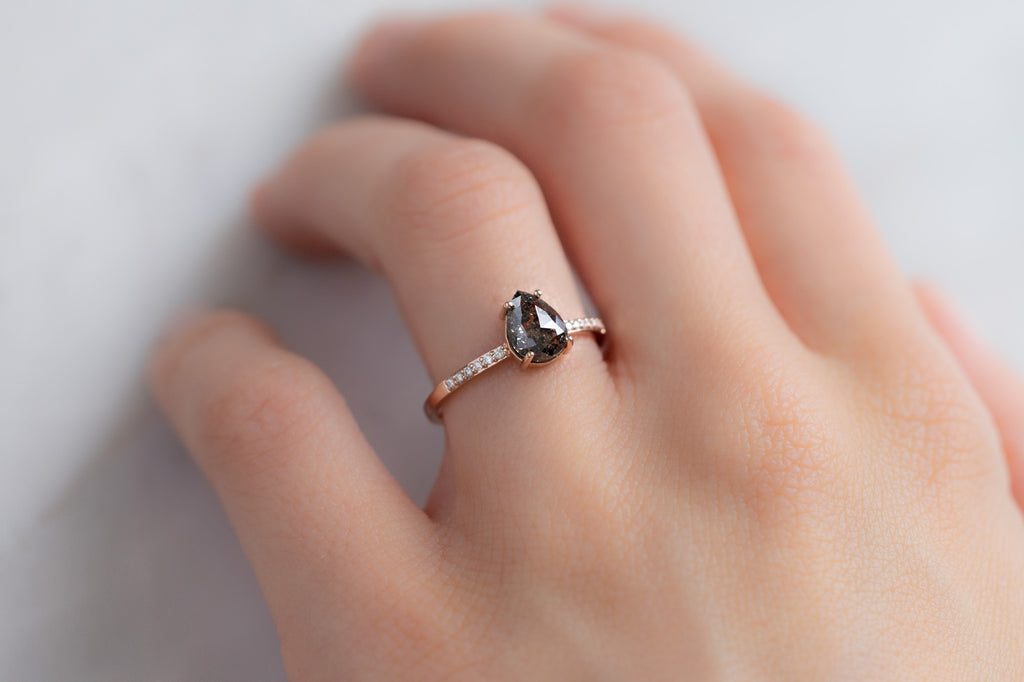 The Willow Ring with a Rose-Cut Black Diamond on Model