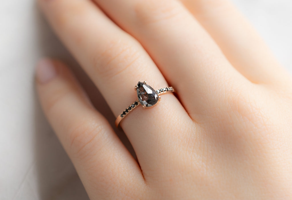 The Willow Ring with a Rose-Cut Black Diamond on Model