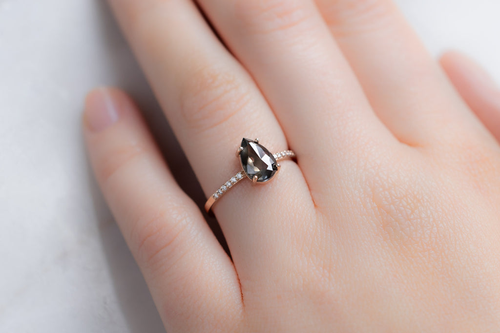 The Willow Ring with a Rose-Cut Black Diamond on Model
