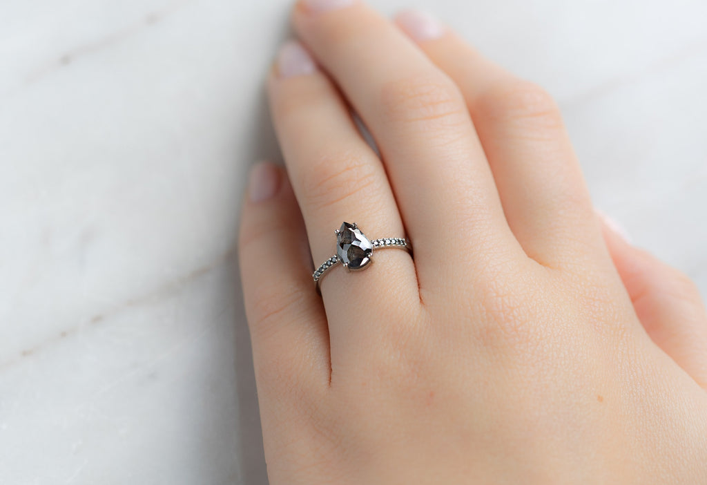 The Willow Ring with a Rose-Cut Black Diamond on Model