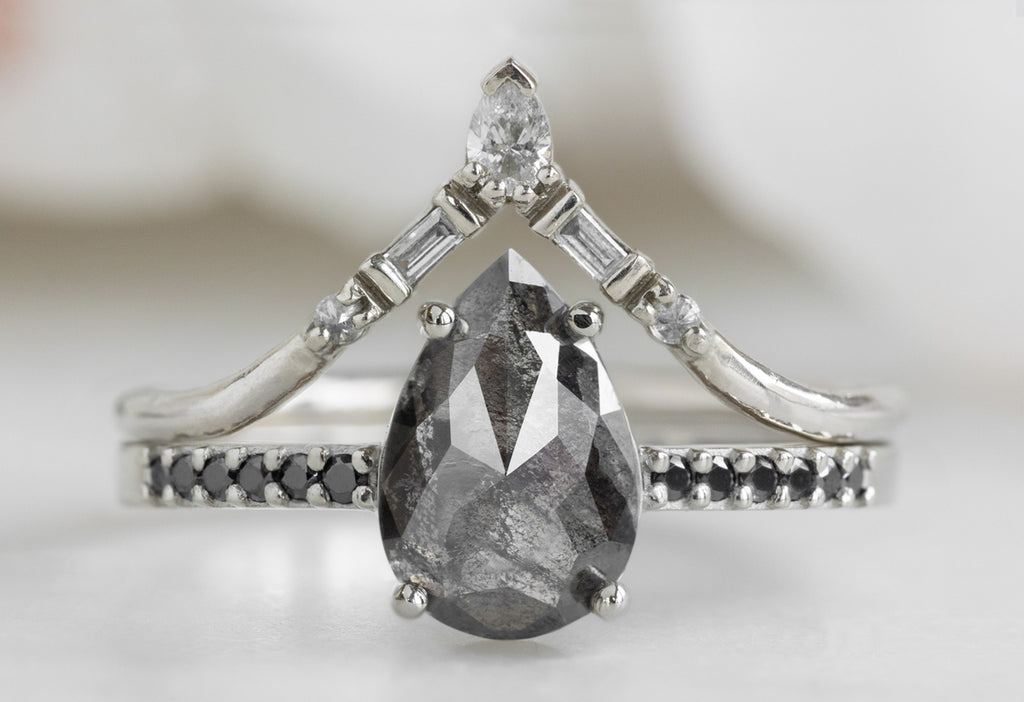 The Willow Ring with a Rose-Cut Black Diamond with White Diamond Tiara Wedding Band
