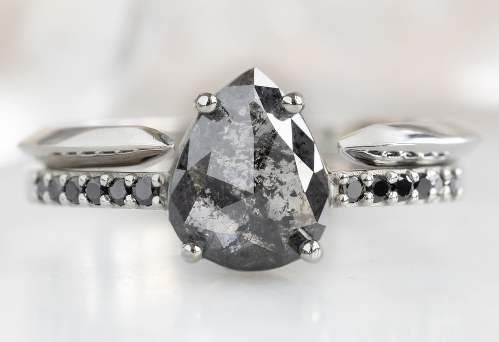 The Willow Ring with a Rose-Cut Black Diamond with Open Cuff Knife Edge Stacking Band