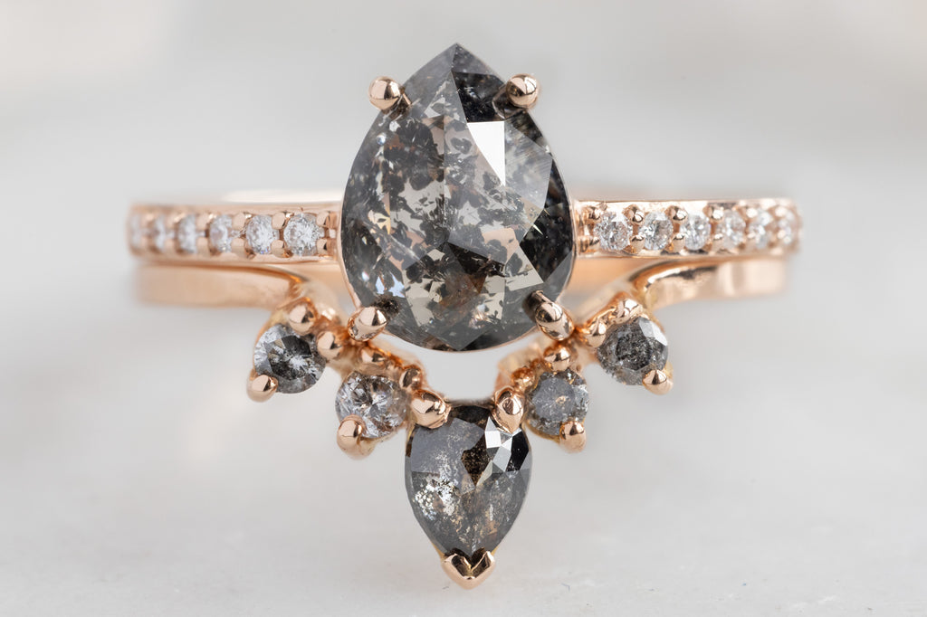 The Willow Ring with a Rose-Cut Black Diamond with Stacking Band