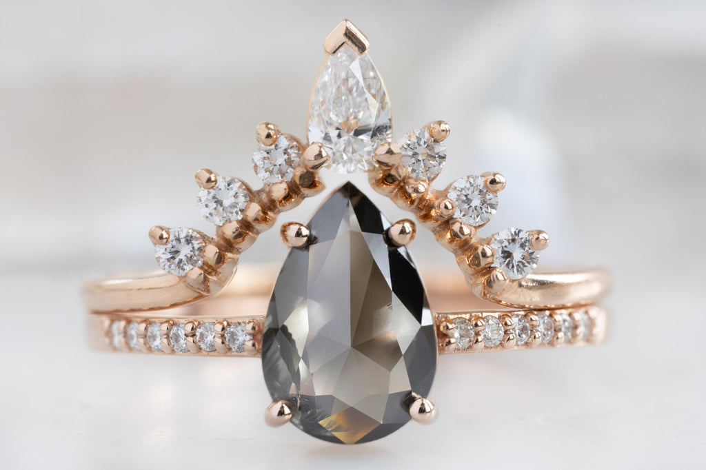 The Willow Ring with a Rose-Cut Black Diamond with White Diamond Stacking Band