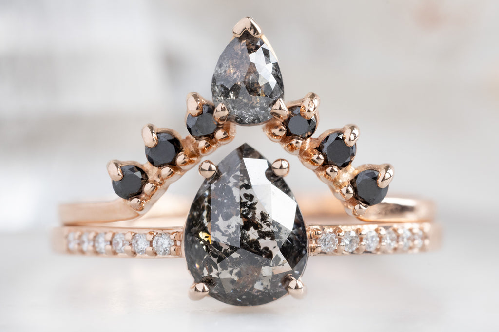 The Willow Ring with a Rose-Cut Black Diamond with STacking Band
