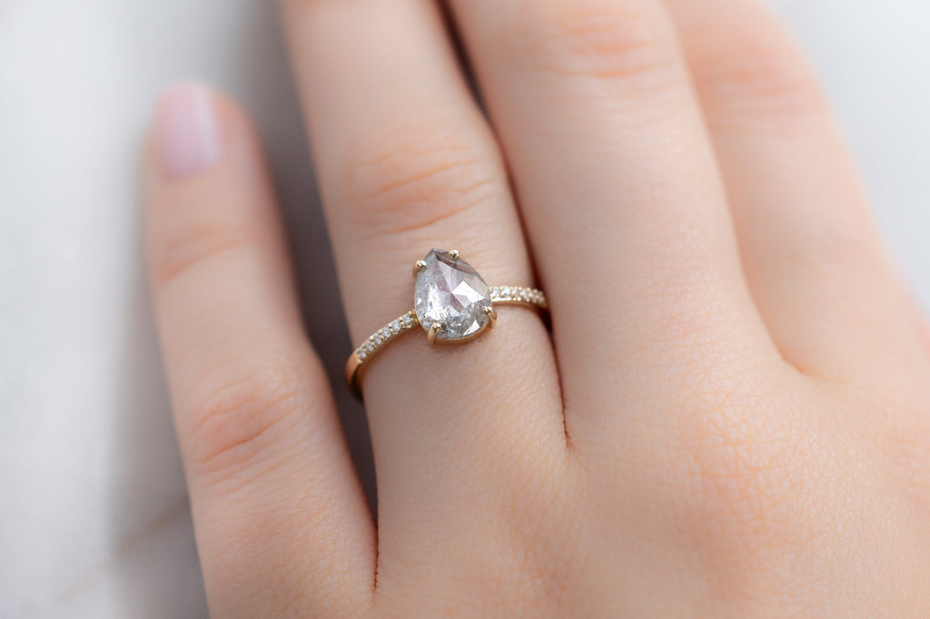 The Willow Ring with a Rose-Cut Icy-White Diamond on Model