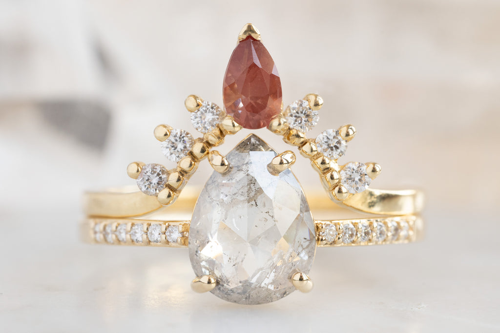 The Willow Ring with a Rose-Cut Icy-White Diamond with Sunstone Stacking Band