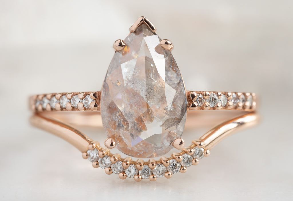 The Willow Ring with a Rose-Cut Pink Diamond with White Diamond Pave Arc Stacking Band
