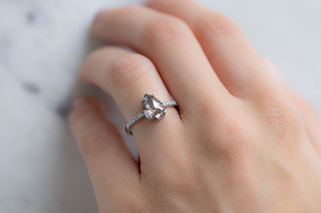 The Willow Ring with a Rose-Cut Red Diamond on Model
