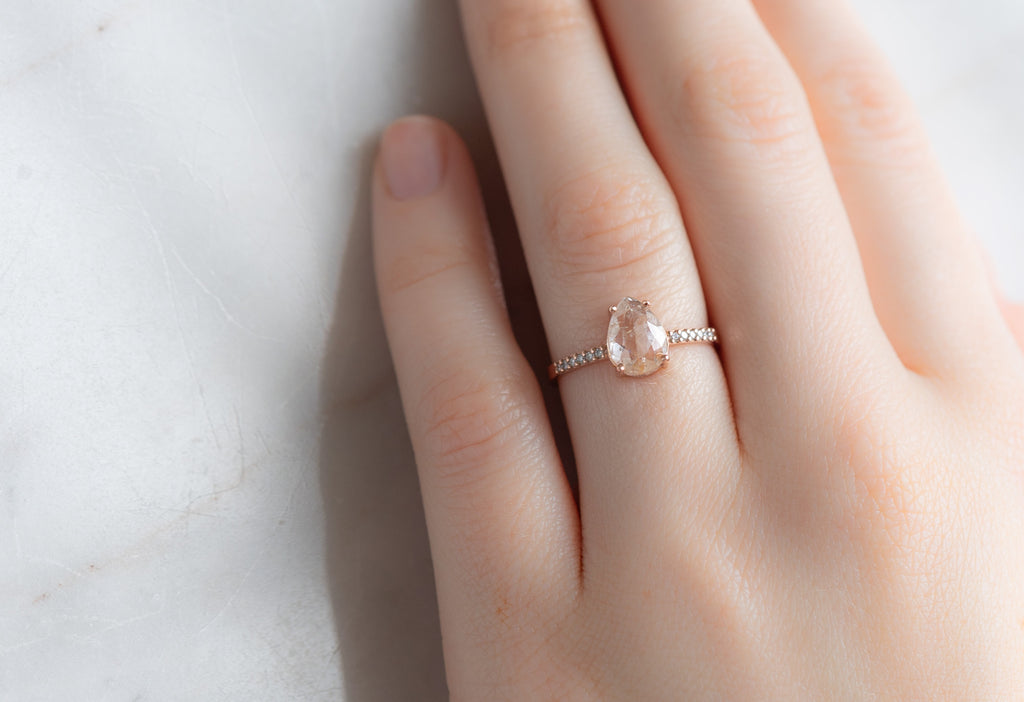 The Willow Ring with a Rose-Cut Red Diamond on Model