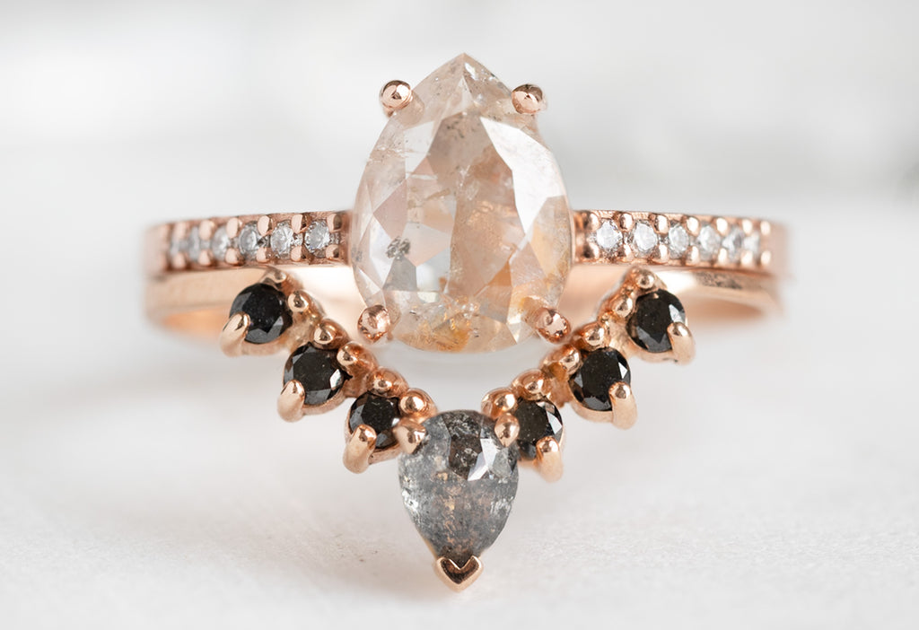 The Willow Ring with a Rose-Cut Red Diamond with Black Diamond Stacking Band